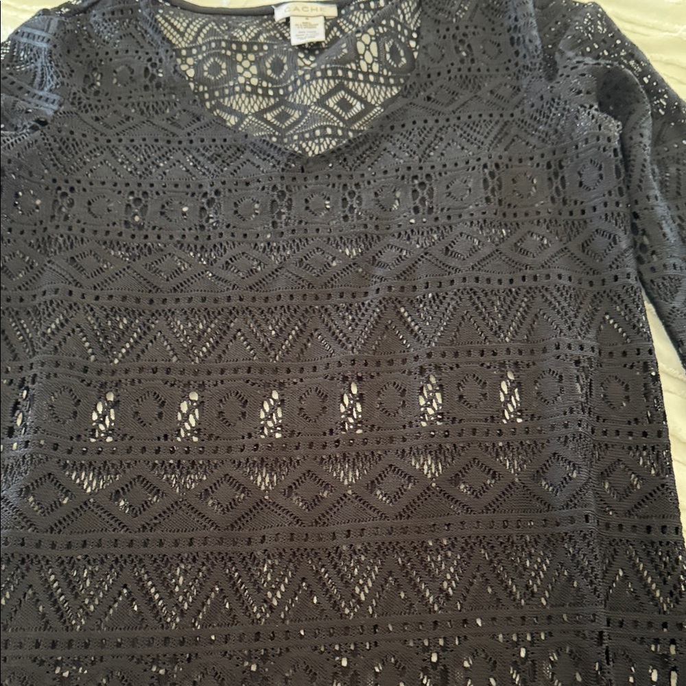 Cache Charcoal Crochet Blouse